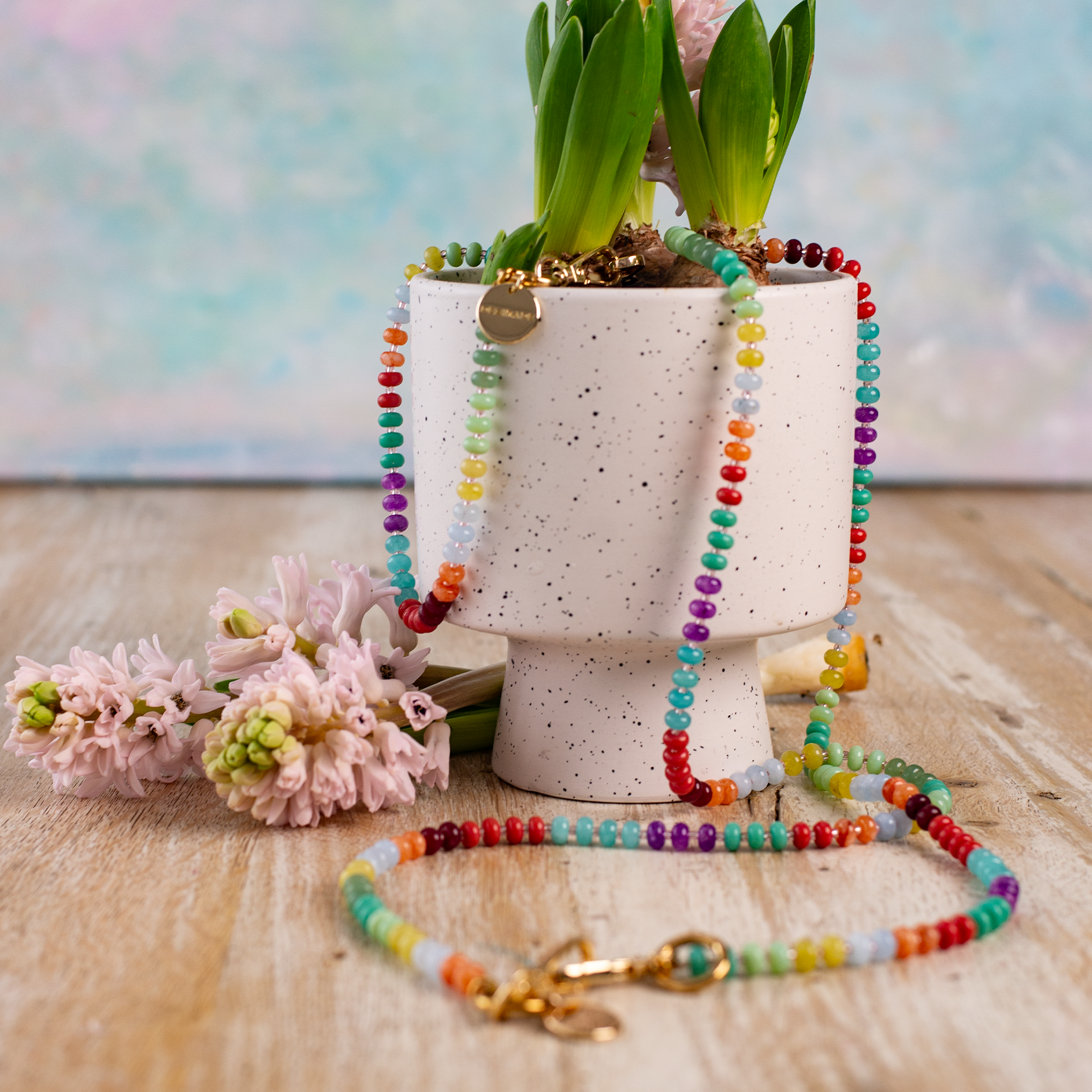 VIA DEI COLORI – Strap crossbody pentru telefon din pietre naturale 120cm