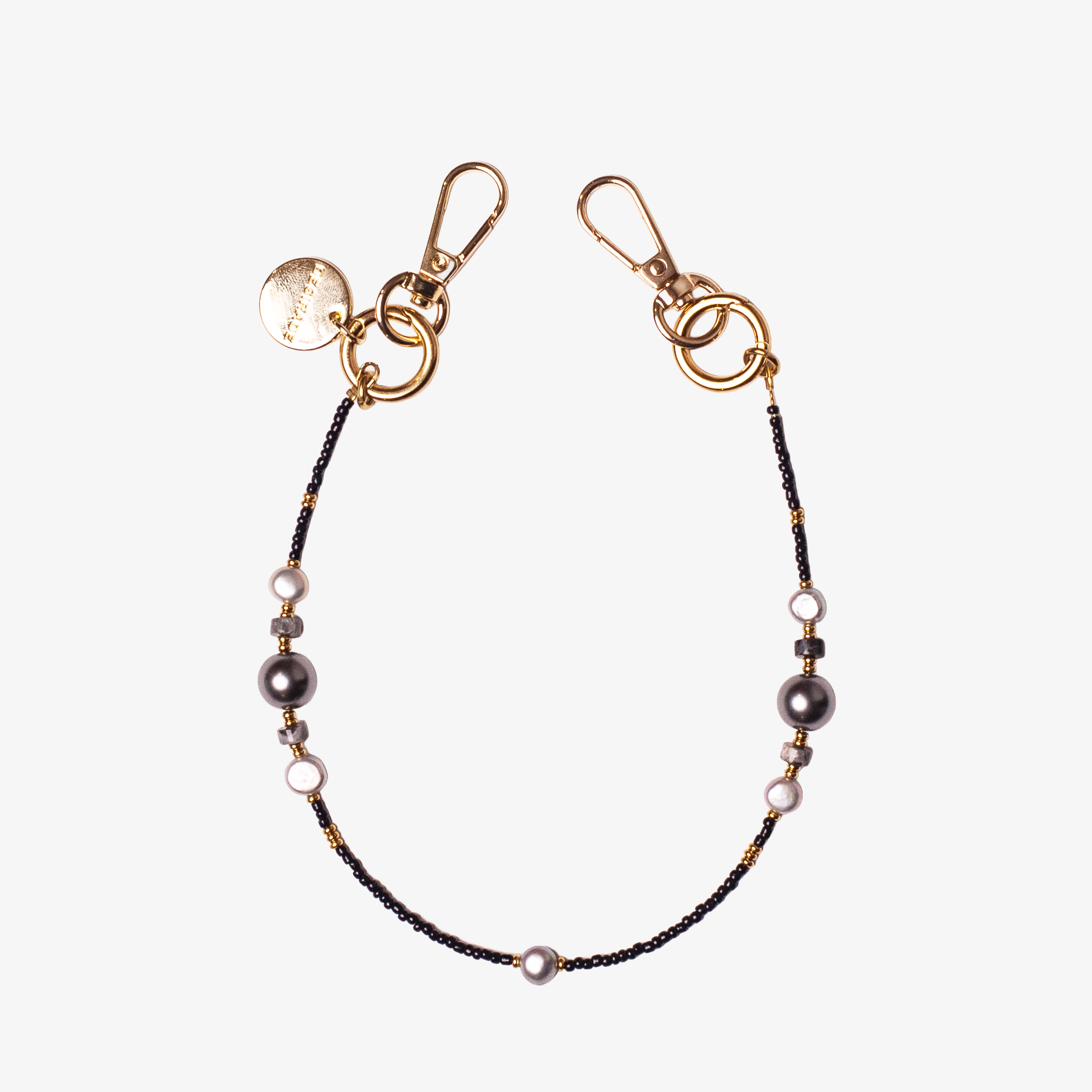 NOTTE PERLATA – Strap pentru telefon cu perle naturale și pietre naturale 32 cm