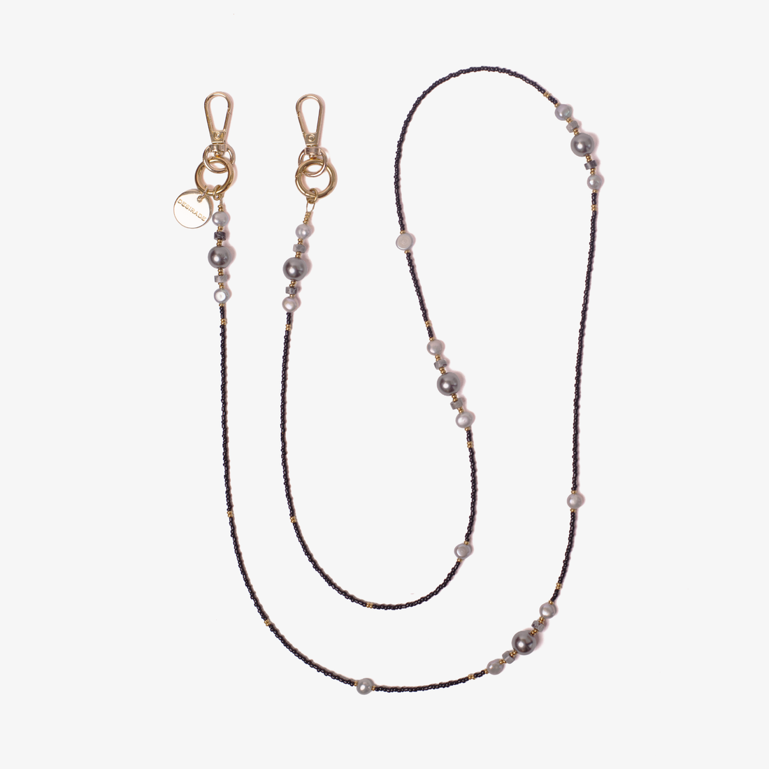 NOTTE PERLATA – Strap crossbody pentru telefon cu perle naturale și pietre naturale 120 cm